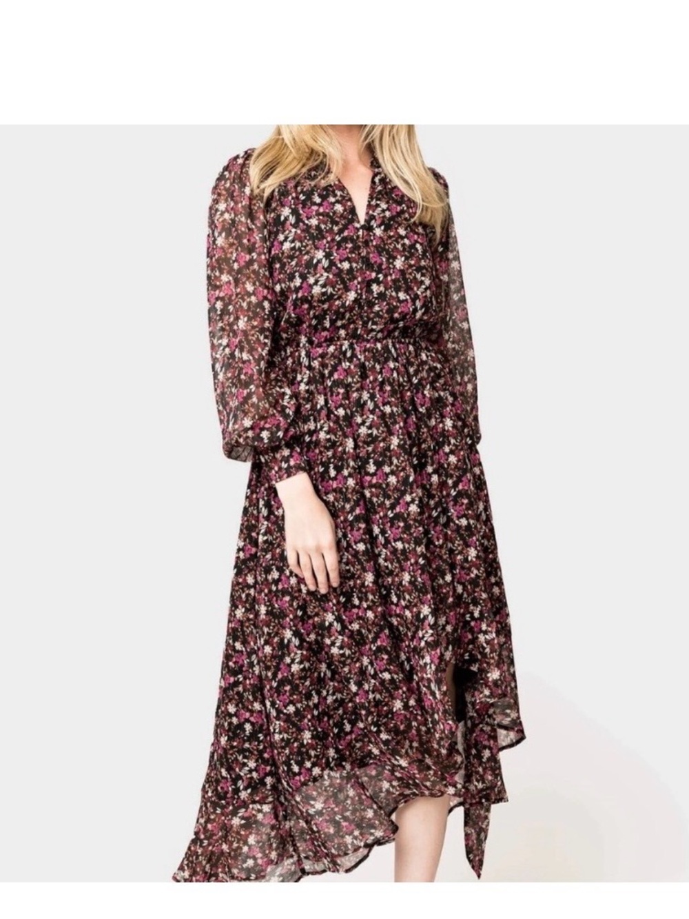 Gibson Purple and Black Asymmetrical Tiered Dress for Wedding Guest